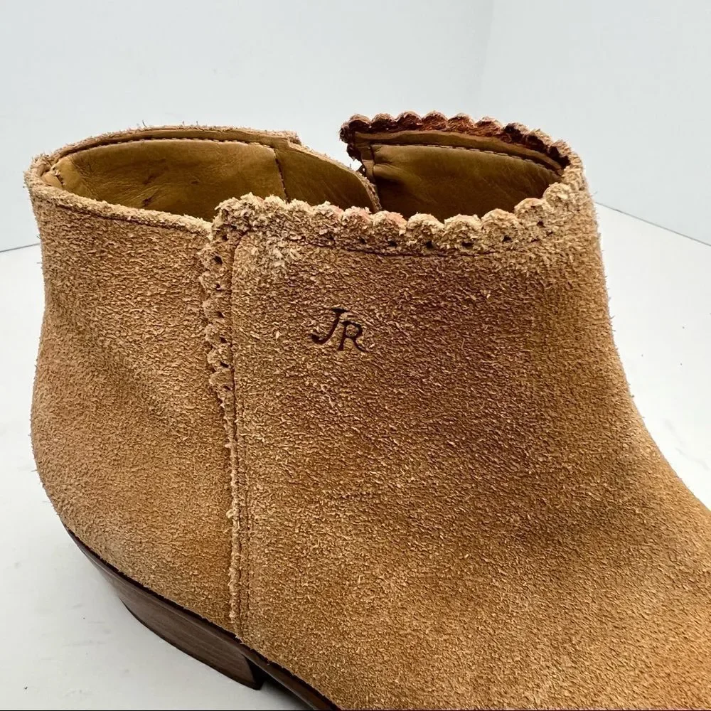 Jack Rogers Baliee‎ Suede Caramel Scalloped Trim Heeled Ankle Booties 6